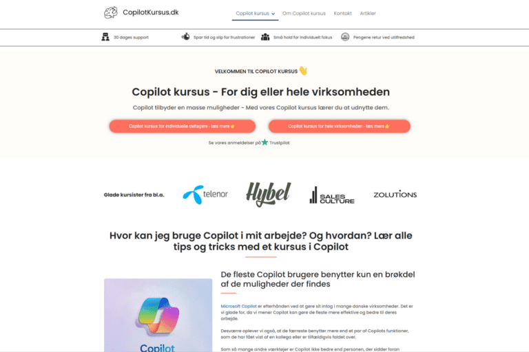 Skærmbillede af CopilotKursus.dk forside