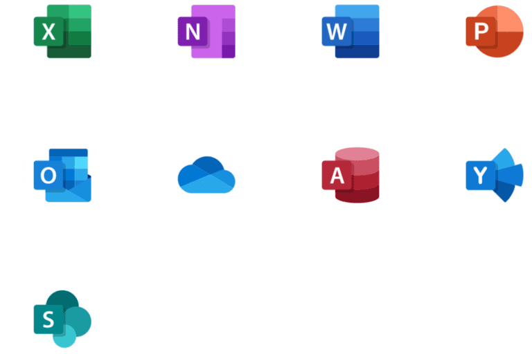 Billede af ikoner af alle office365 programmer