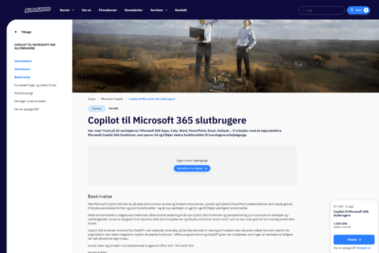 Skærmbillede af SuperUsers Copilot Kursus side