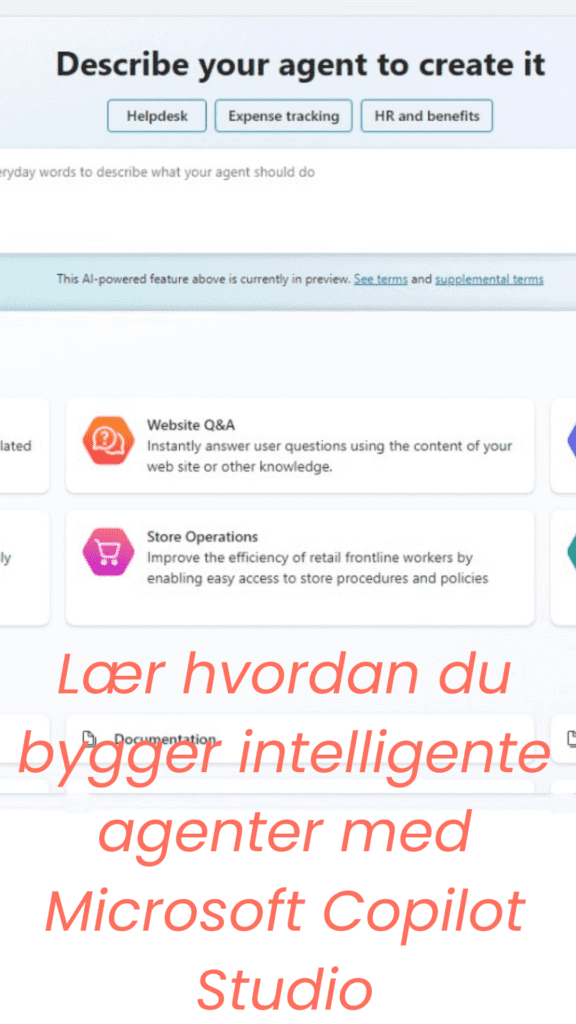 tekst Lær hvordan du bygger intelligente agenter med Microsoft Copilot Studio oven på et Copilot Studio screenshot