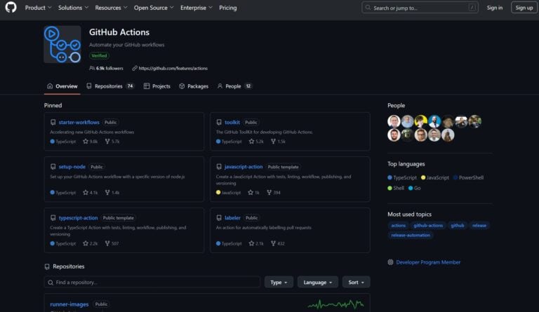 Screenshot af Github Actions